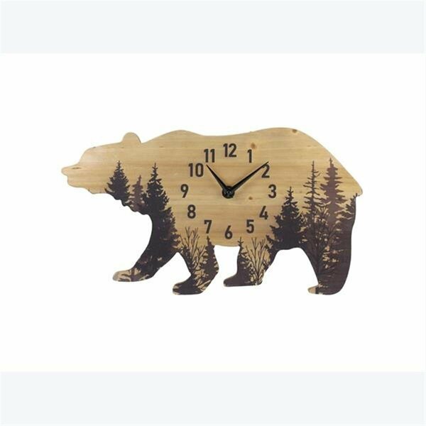 Youngs Wood Bear Cutout Wall Clock with Tree Designs 21171